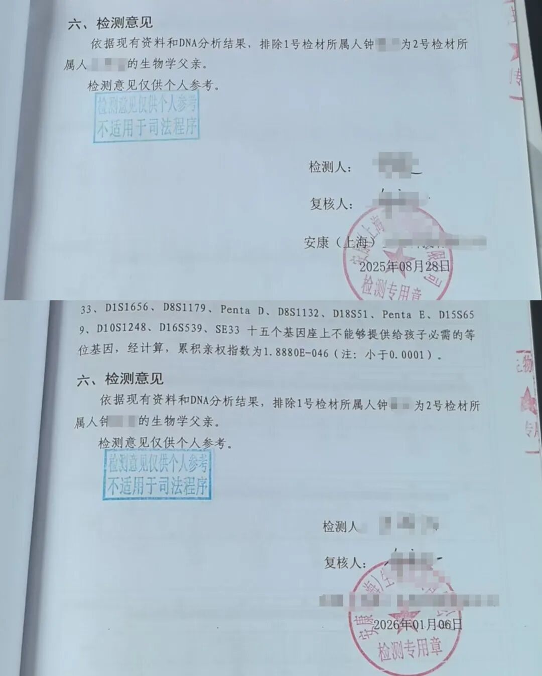 DNA检测结果显示，两个儿子均非亲生 图/受访者提供
